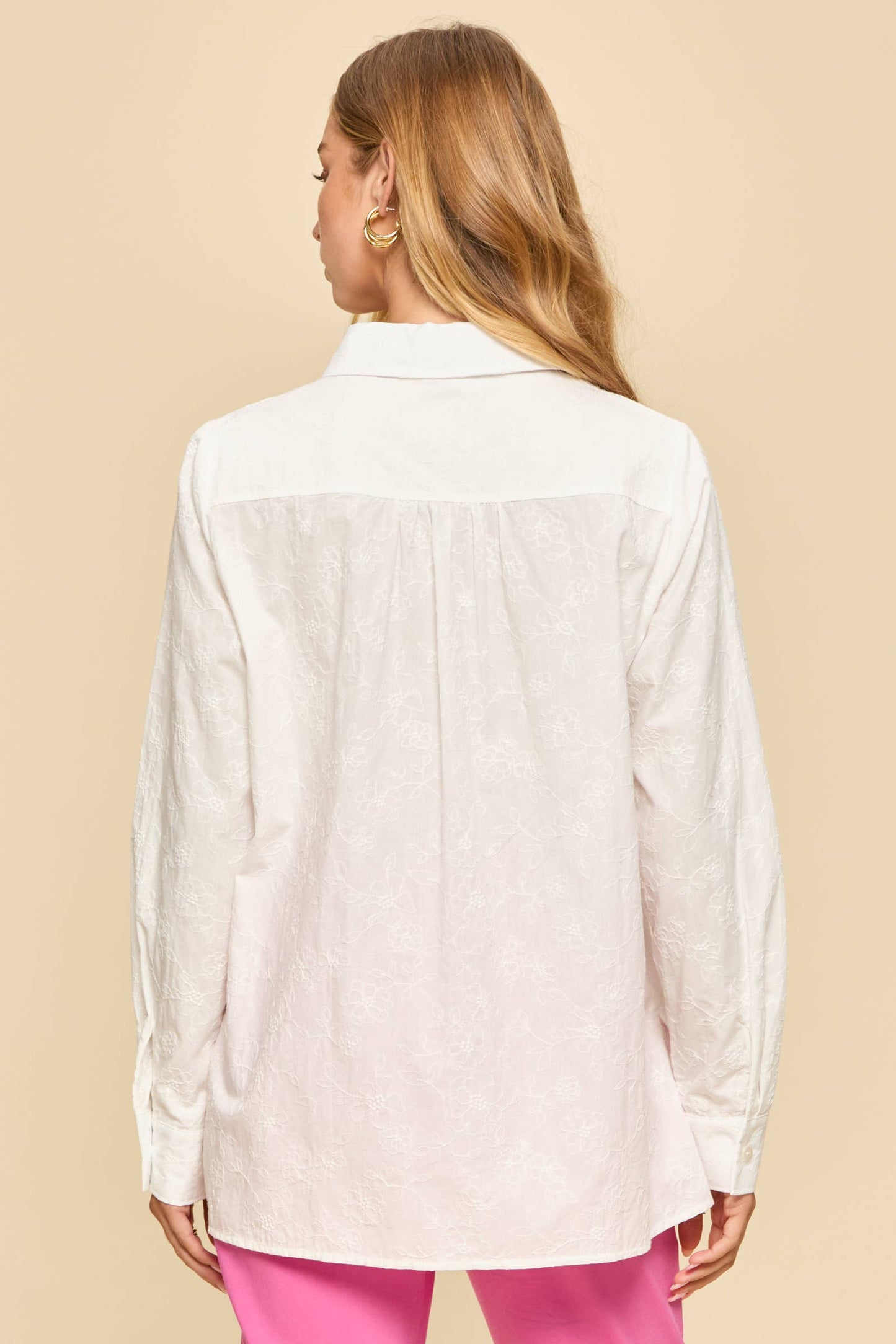 Embroidered Button-Up Blouse