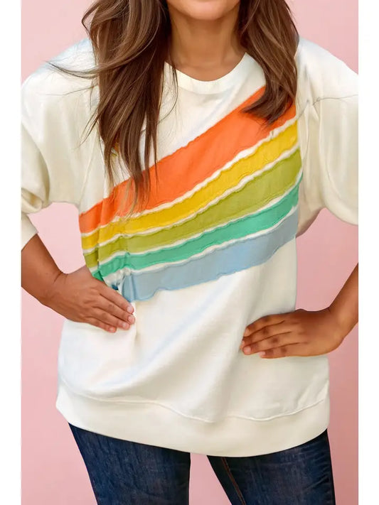 Rainbow Striped Crew Neck Sweatshirt