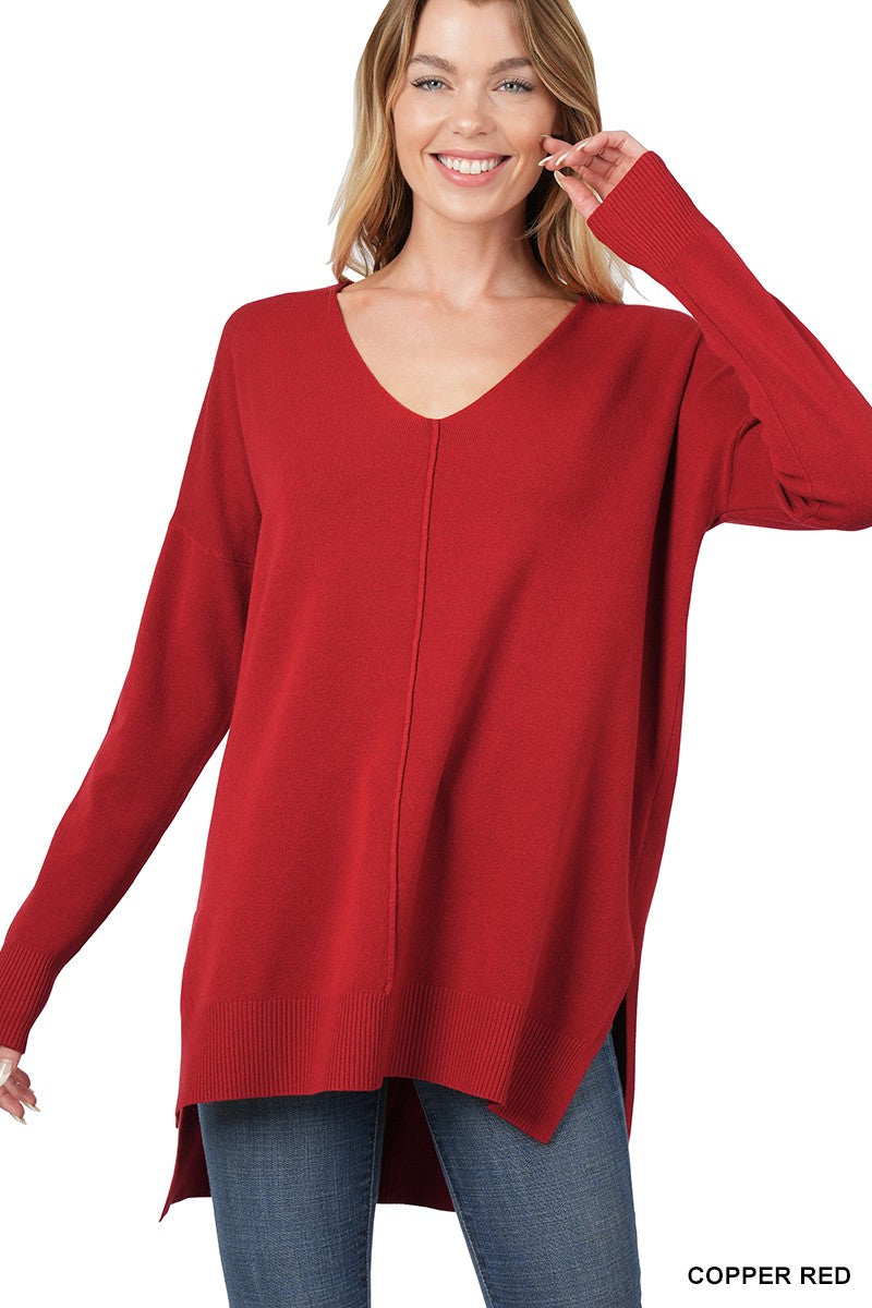 High-Low Hem Front Seam Sweater | Copper Red – The English Garden