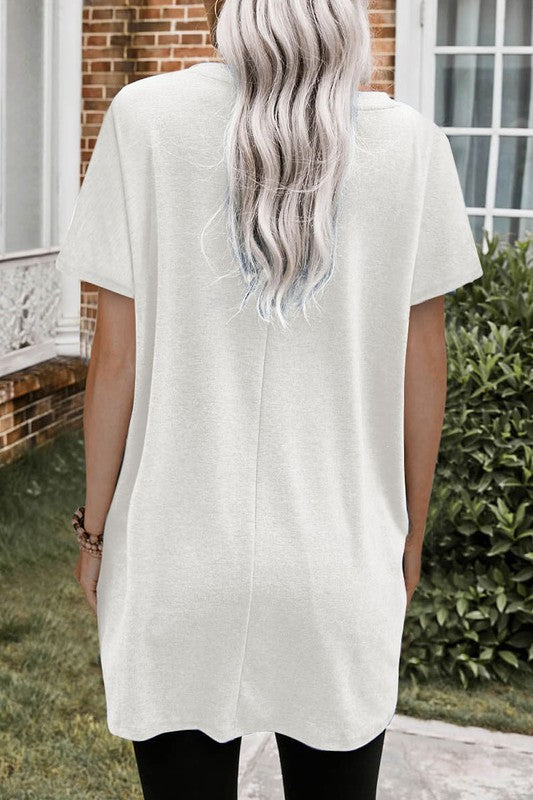 Basic Shift Short Sleeve Blouse With Pocket | White