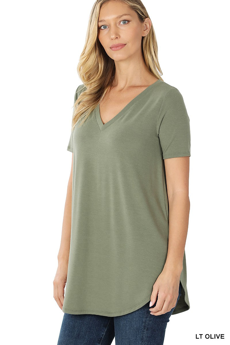 V-Neck Round Hem Top