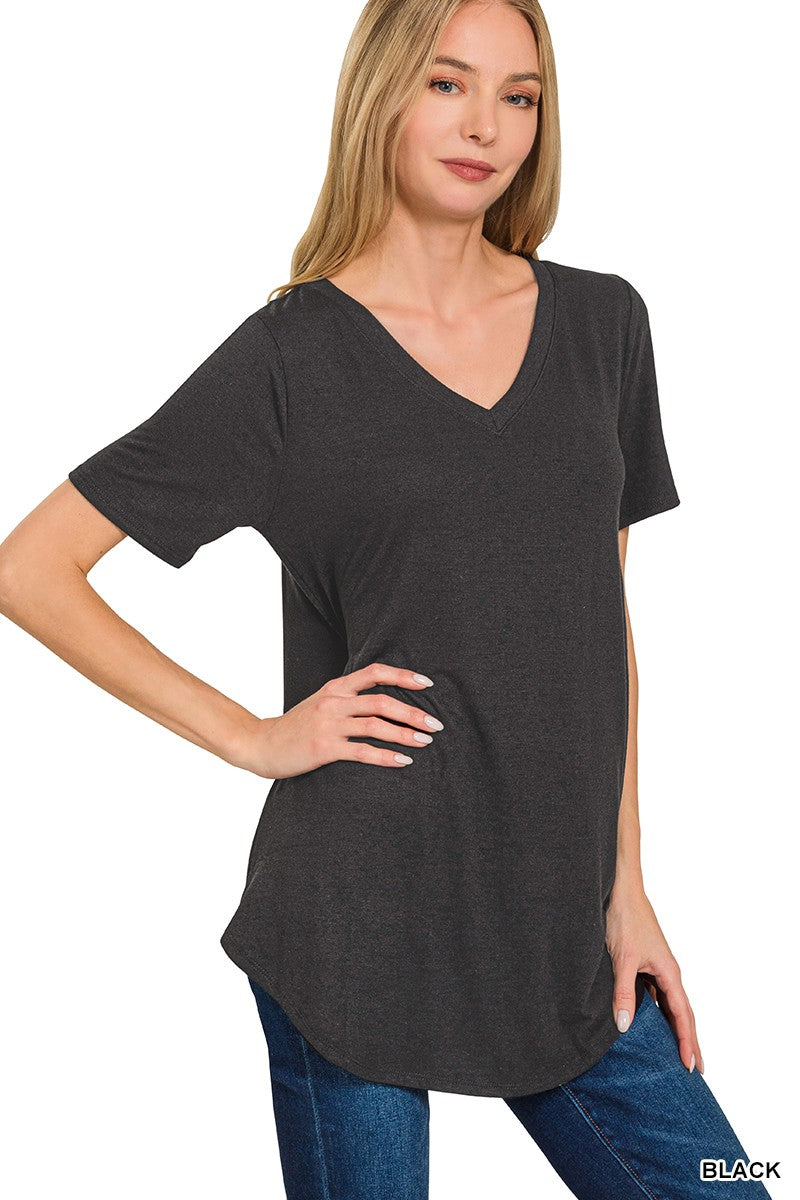 V-Neck Round Hem Top