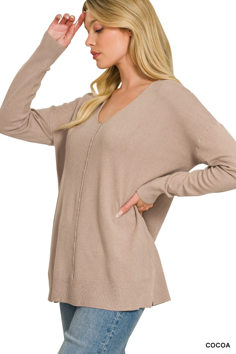 High-Low Hem Front Seam Sweater | Cocoa