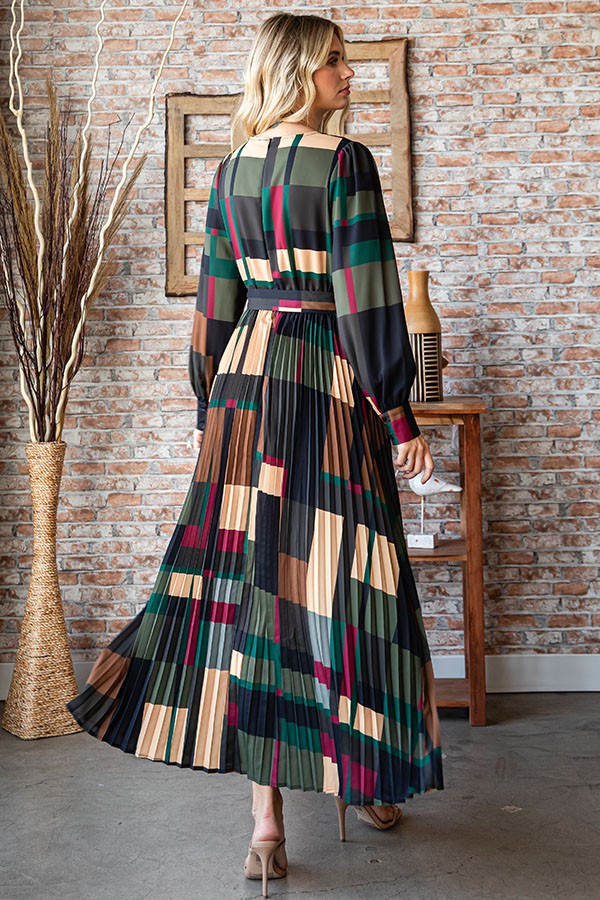 Abstract Print Pleated Dress