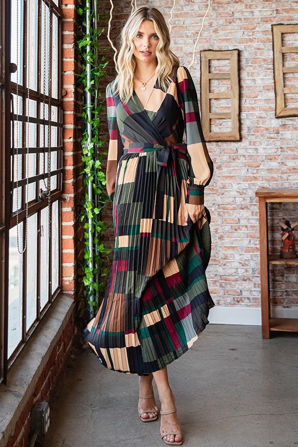Abstract Print Pleated Dress