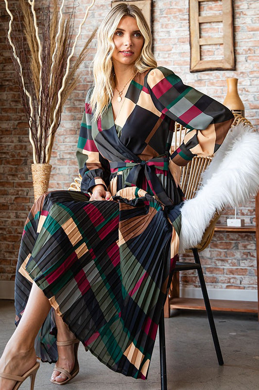 Abstract Print Pleated Dress