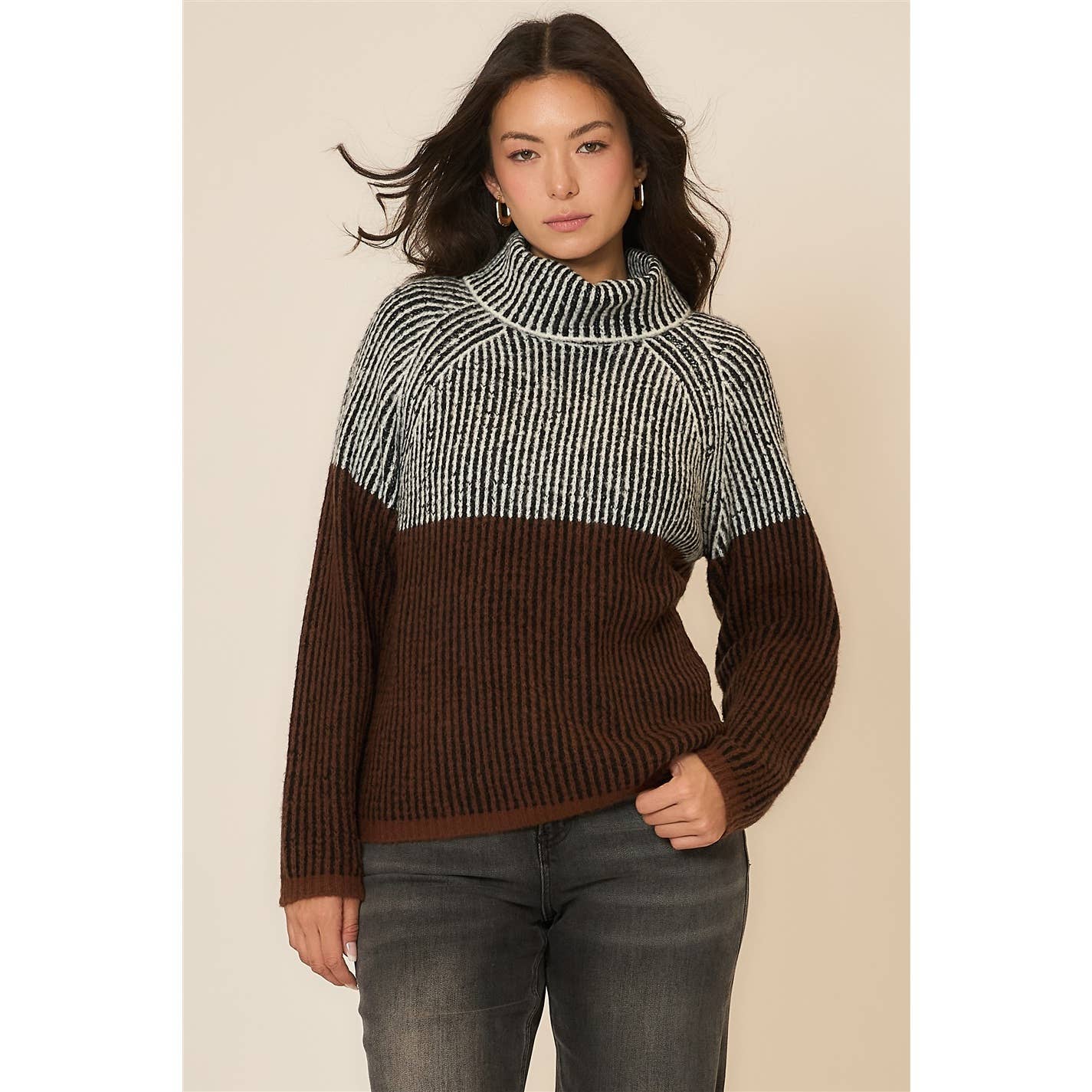 Brushed Rib Knit Cowl Neck Sweater