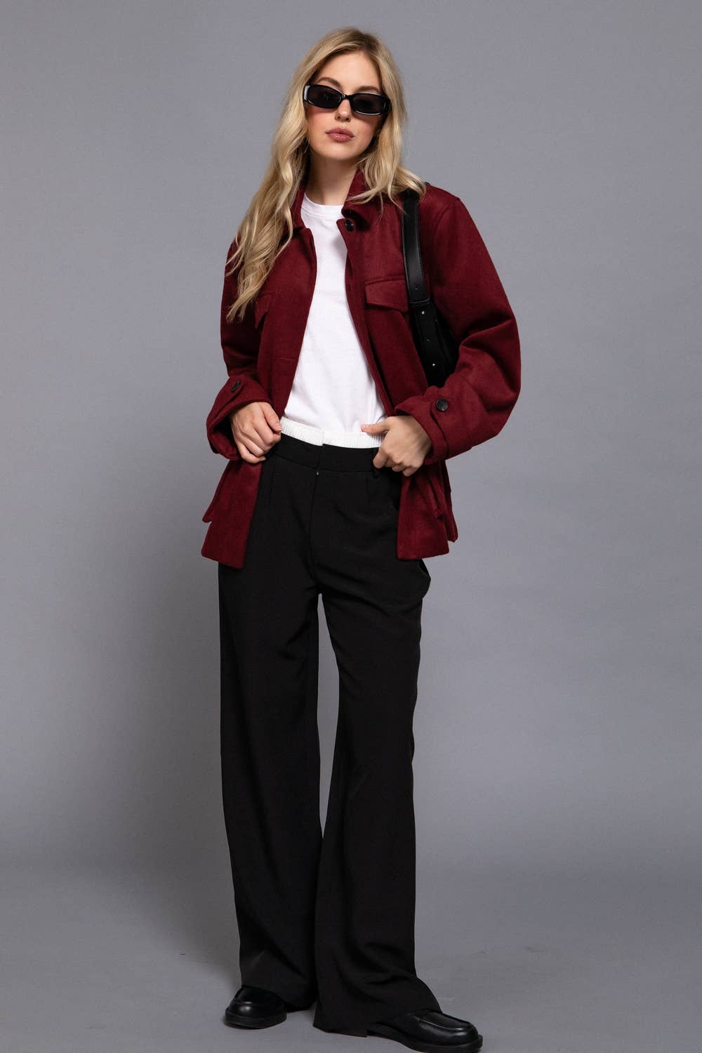 Felt Shacket | Burgundy