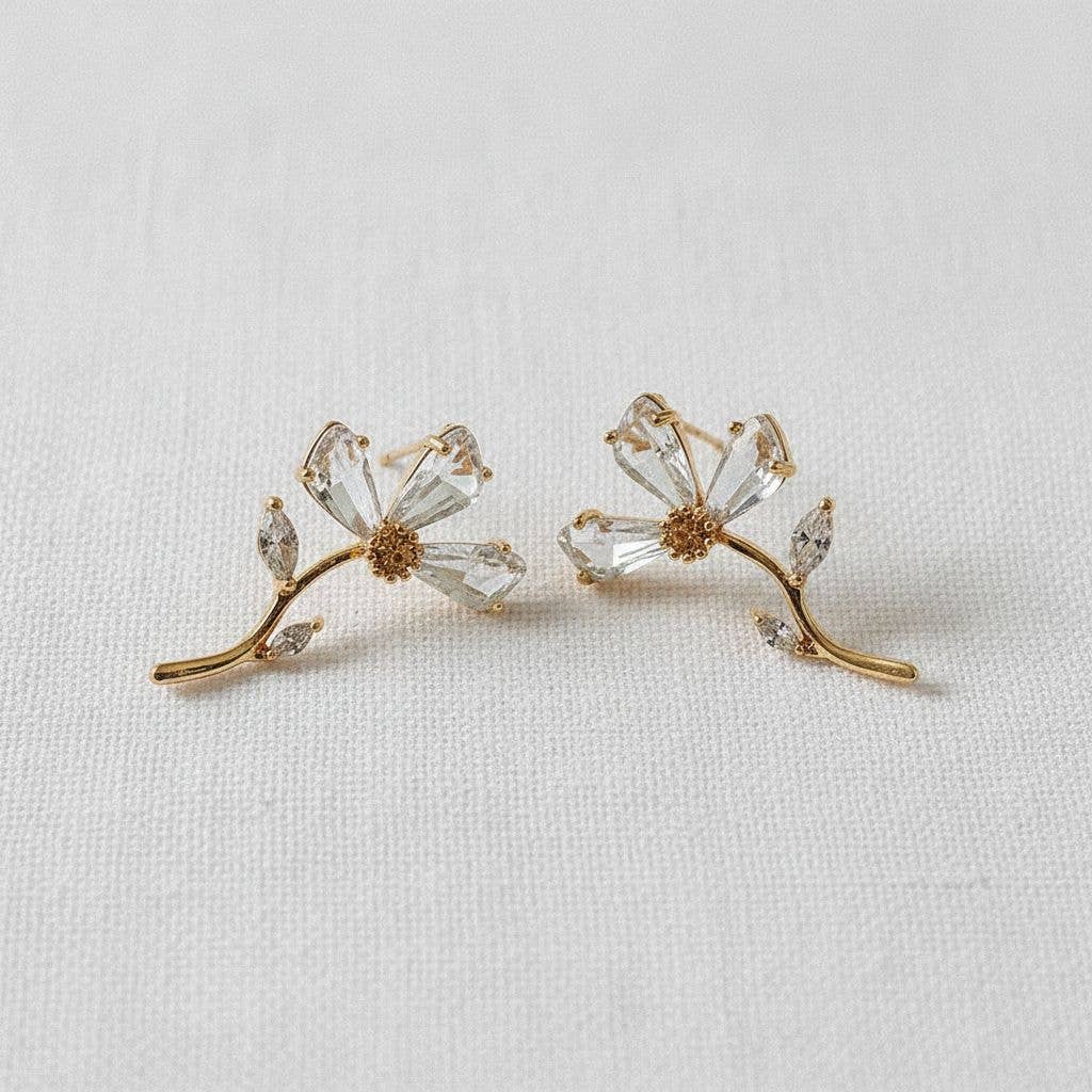 Long Floral Stud Earrings