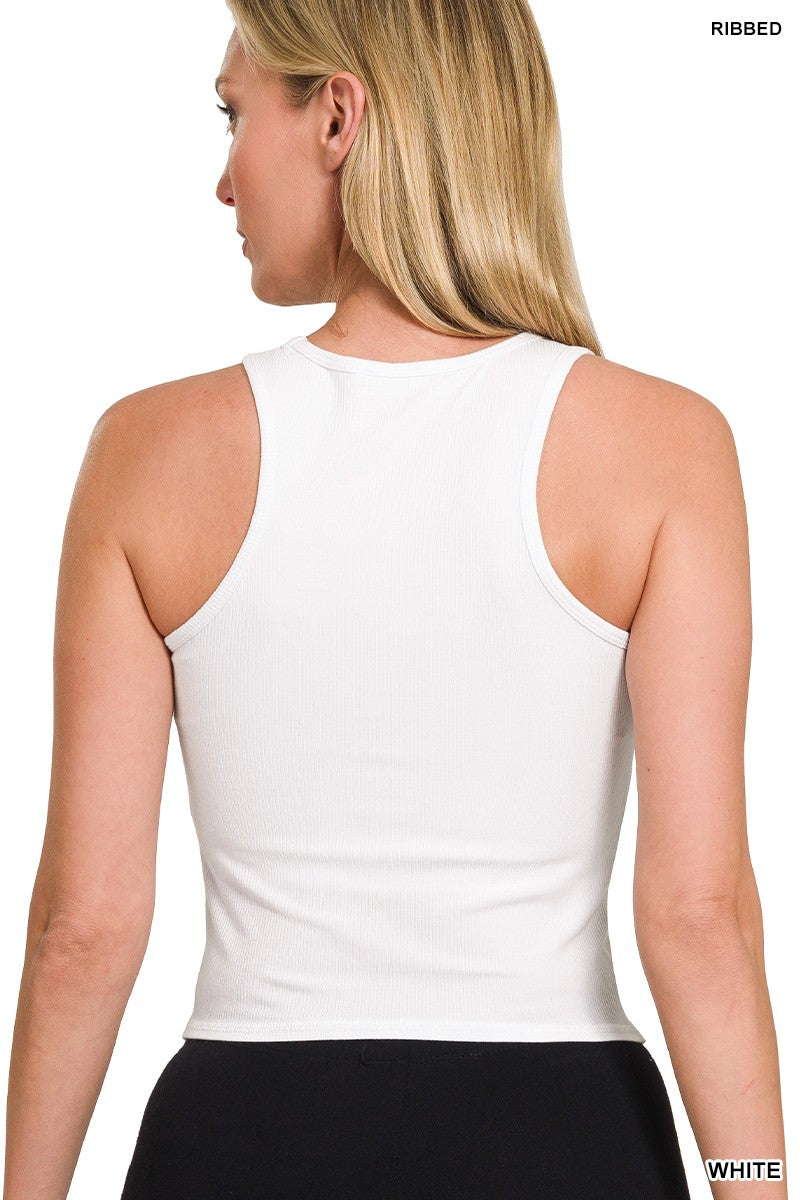 Racer Back Rib Tank Top with Removable Pads