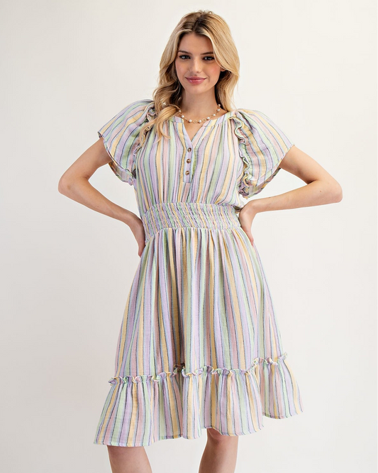 Multi Color Striped Cotton Gauze Dress