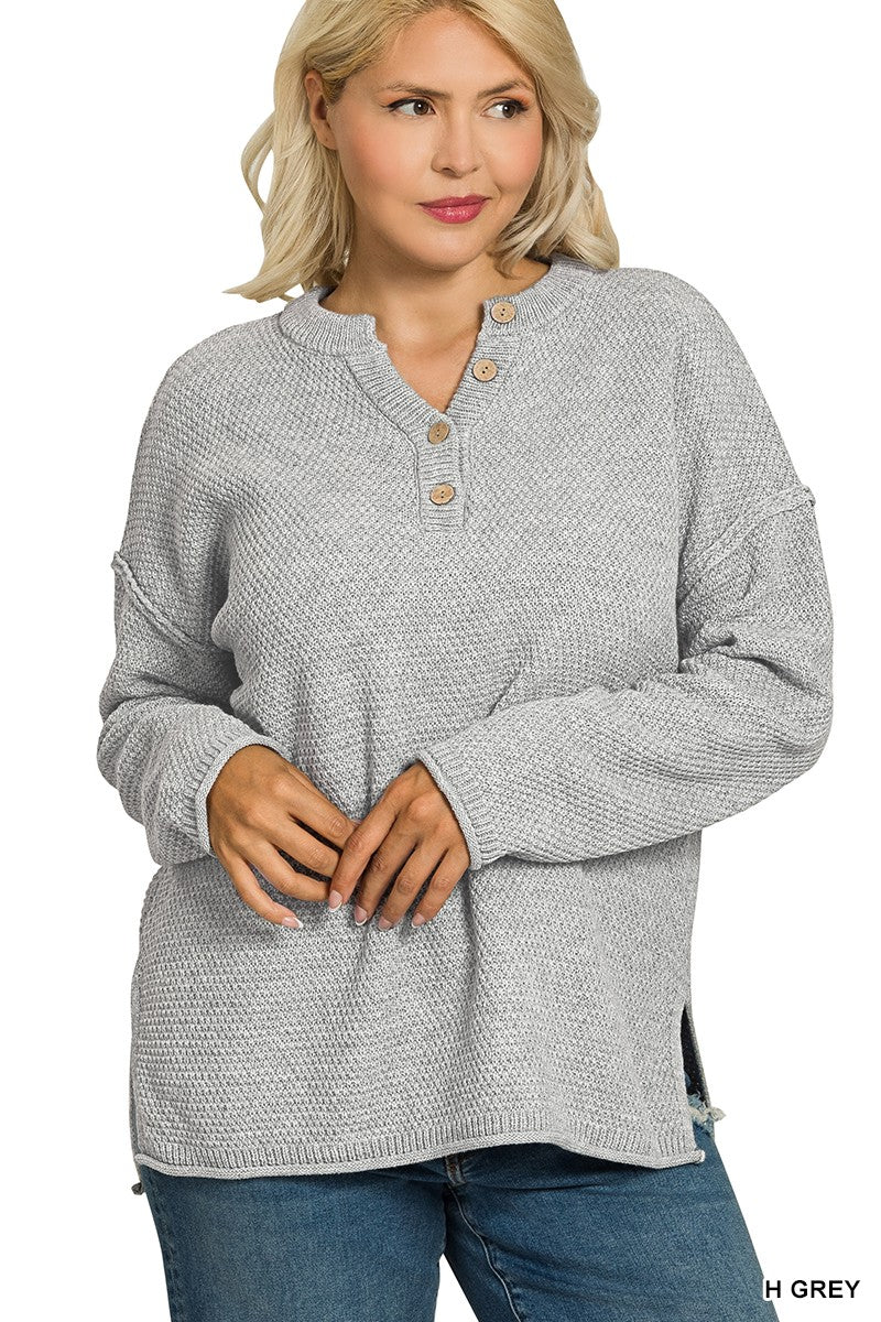 4-Button Henley Sweater | Heather Gray