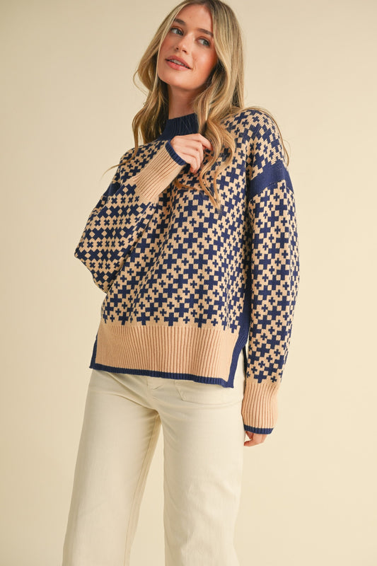 Mock Neck Pattern Sweater