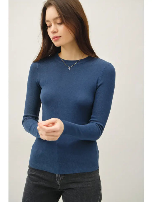 Solid Rib Knit Pullover