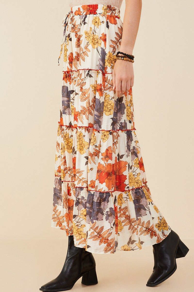 Tiered Fall Print Skirt