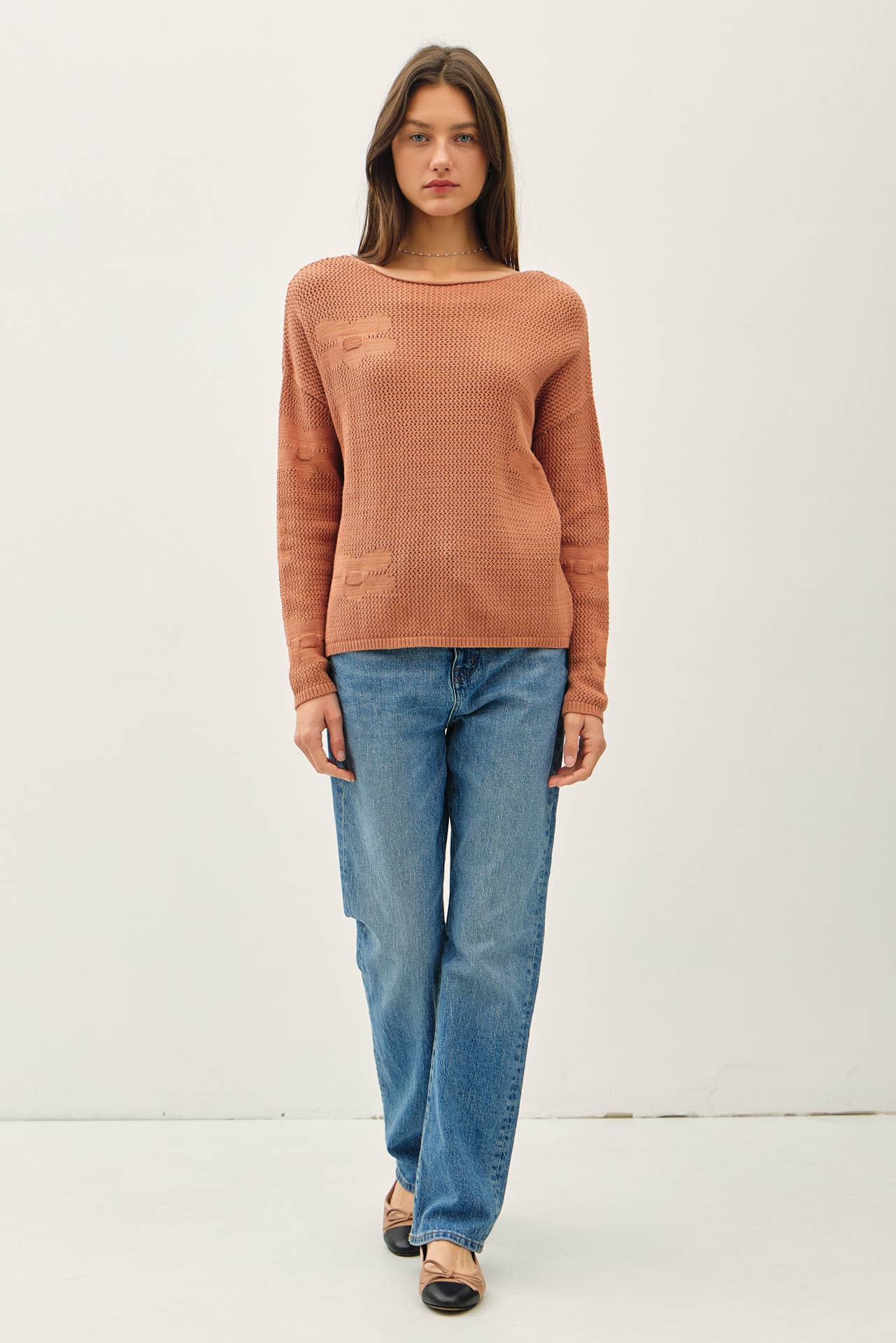 Lightweight Crochet Knit Sweater | Terracotta