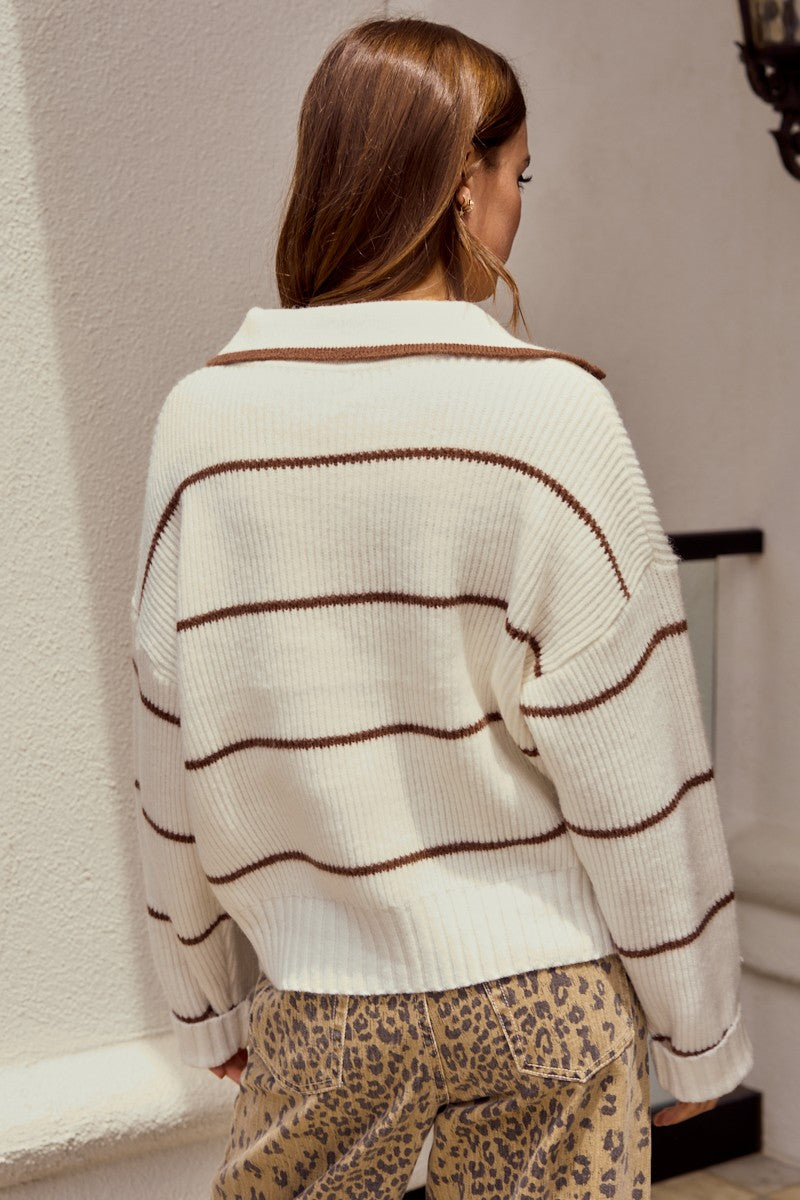 Luxe Relaxed Striped Knit Sweatshirt