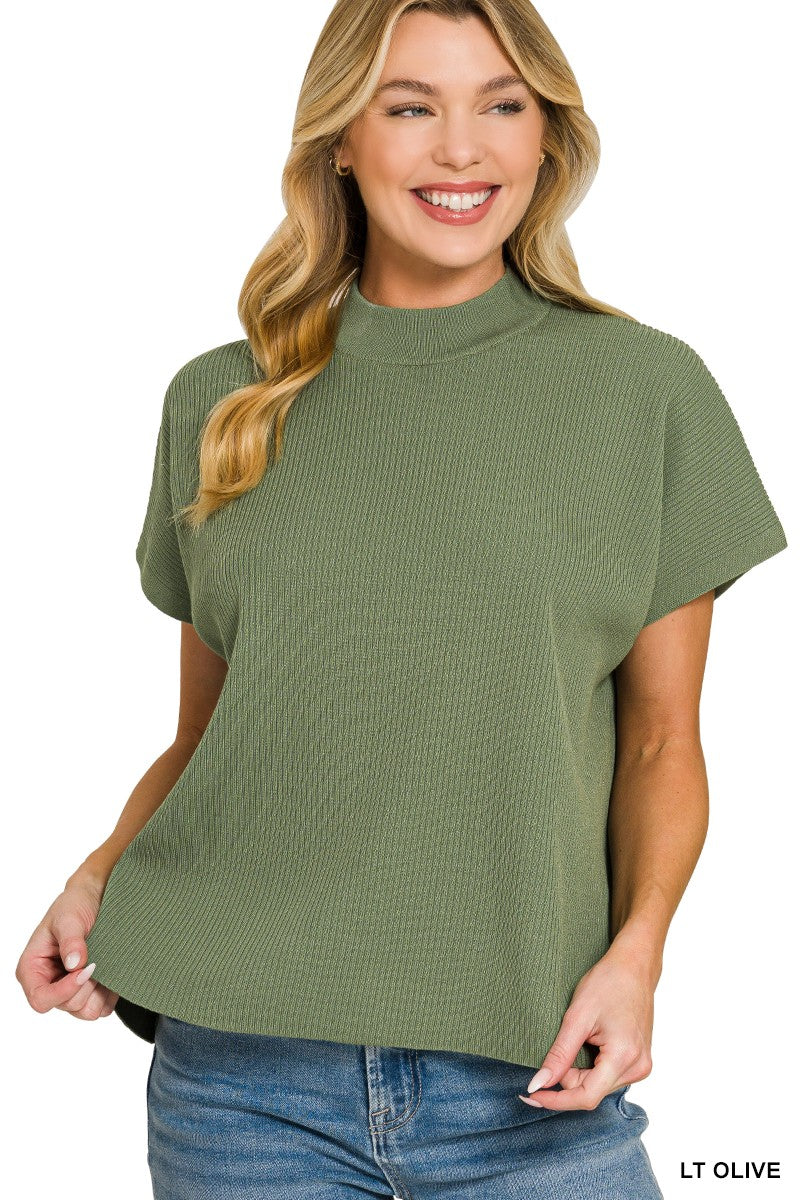 Mock Neck Boxy Sweater | Lt. Olive