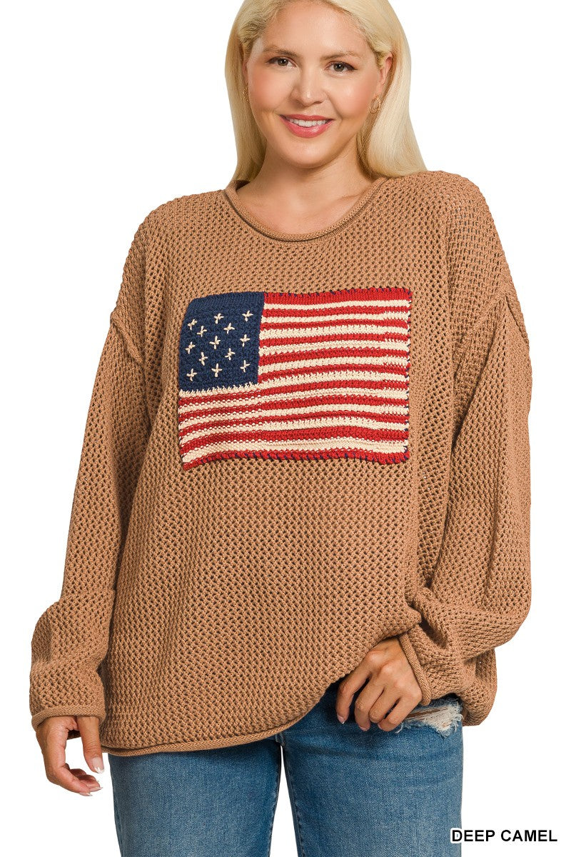 American Flag Sweater | Deep Camel