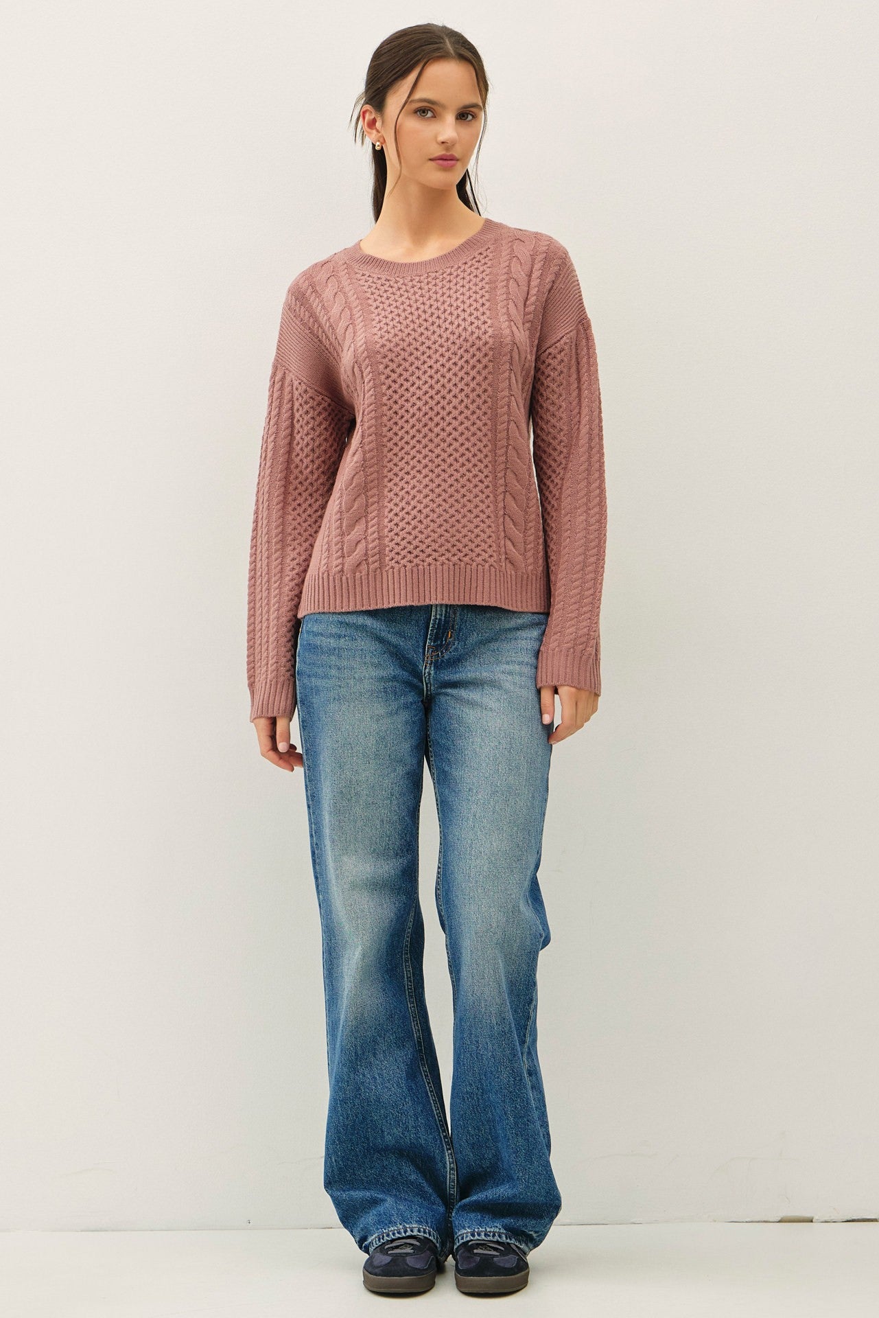 Classic Cable Knit Crewneck Sweater