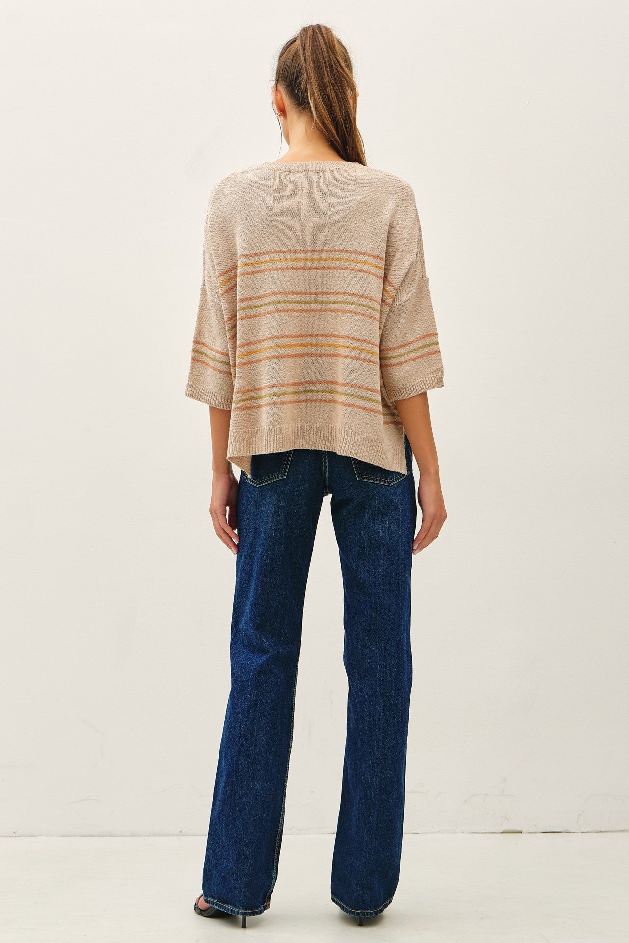 Dropped Shoulder Striped Sweater