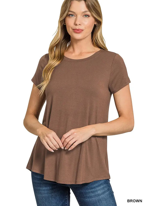 Flowy Round Hem Rayon Top | Brown