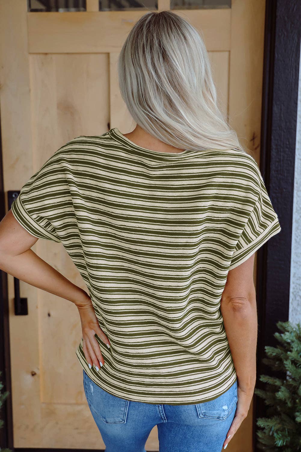 Textured Stripe Crewneck Top