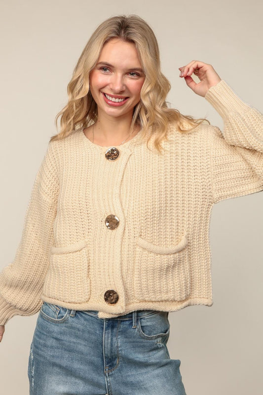 Gold Button Chunky Cardigan