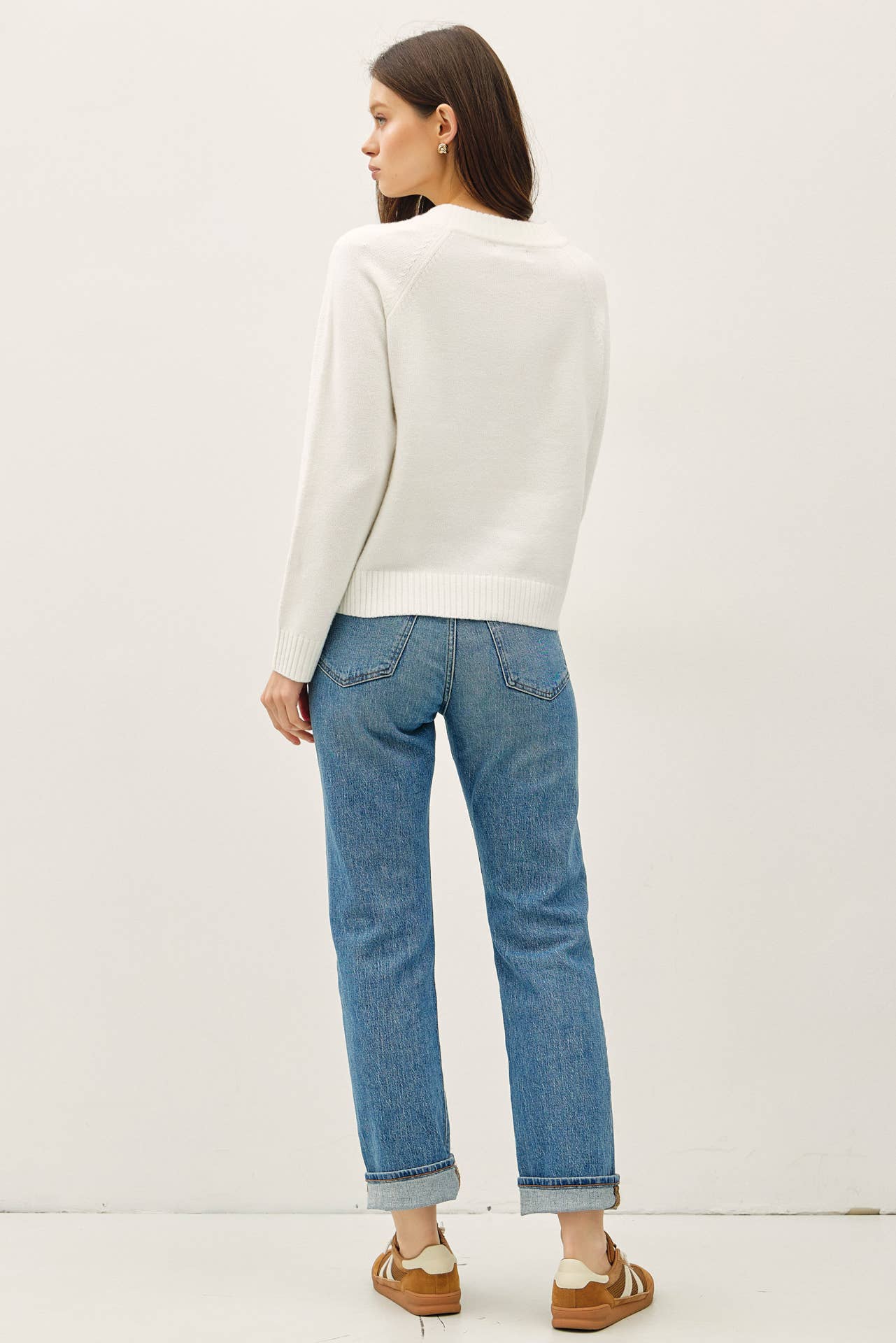 Ribbed Detail Classic Crewneck Sweater