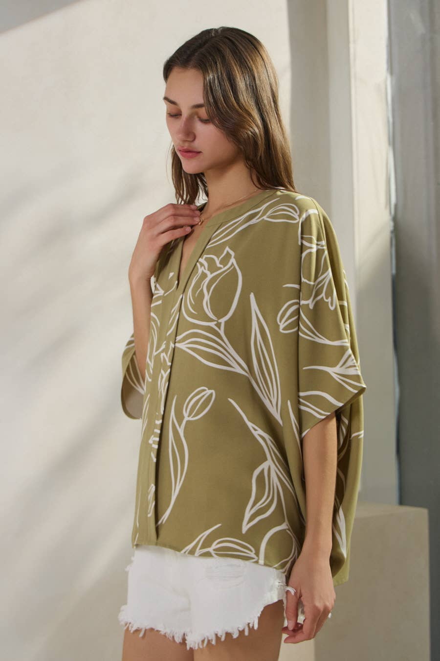 Abstract Floral Dolman Blouse