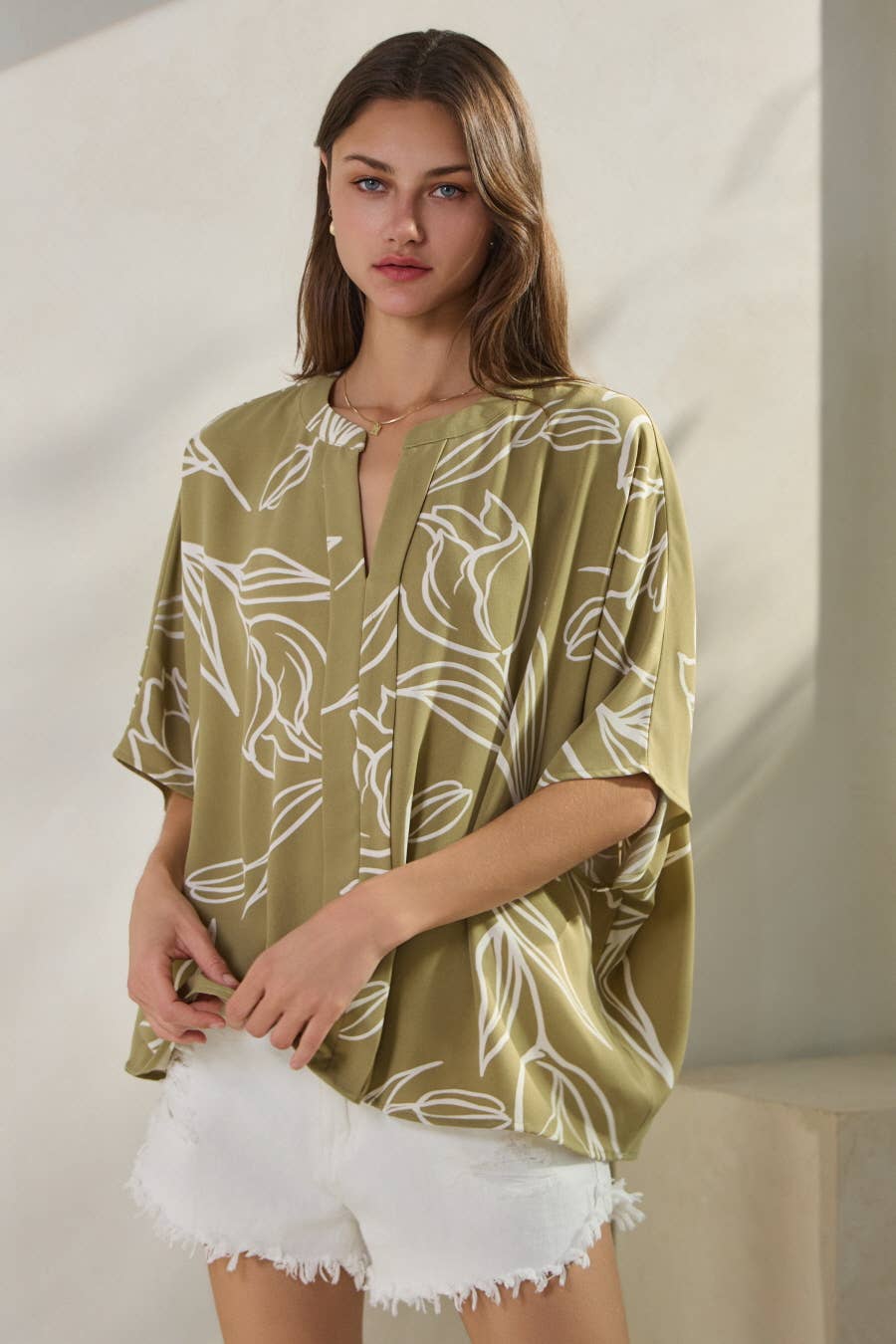 Abstract Floral Dolman Blouse