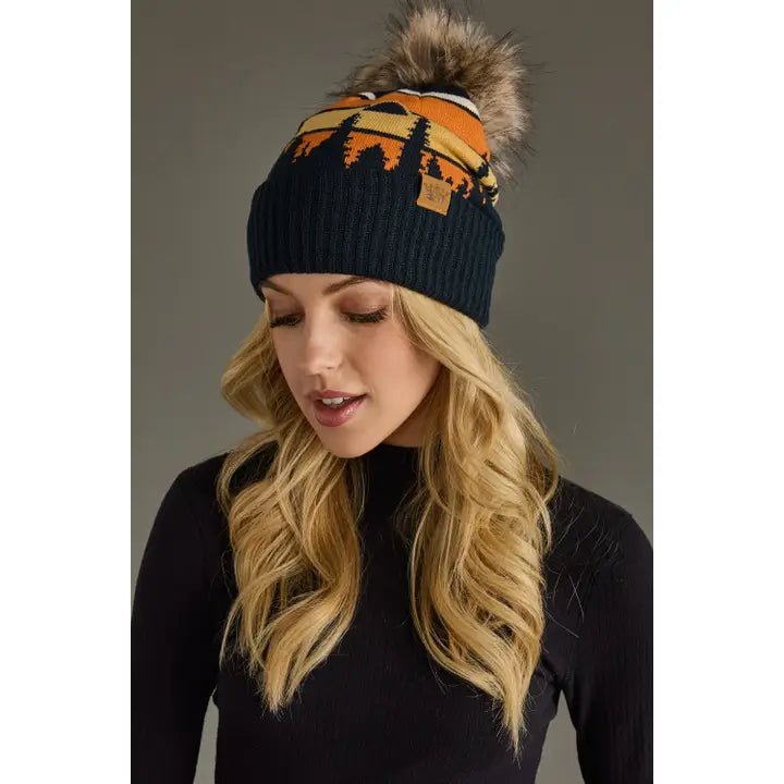 Cable Knit Pom Beanie | Forest Landscape