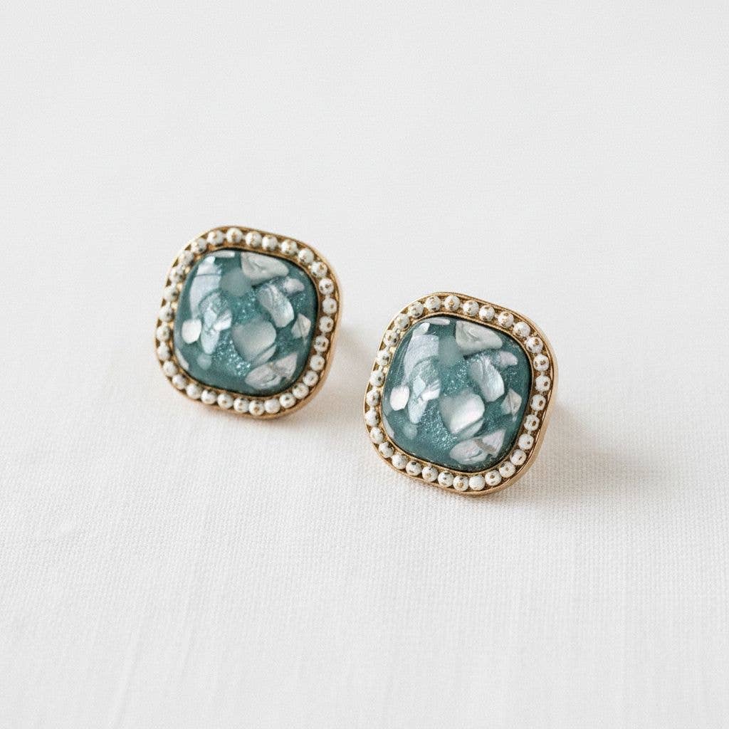 Blue Crushed Shell Stud Earrings