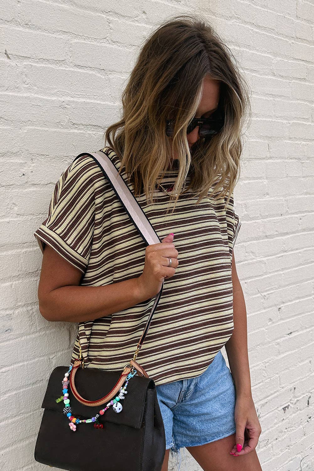 Textured Stripe Crewneck Top