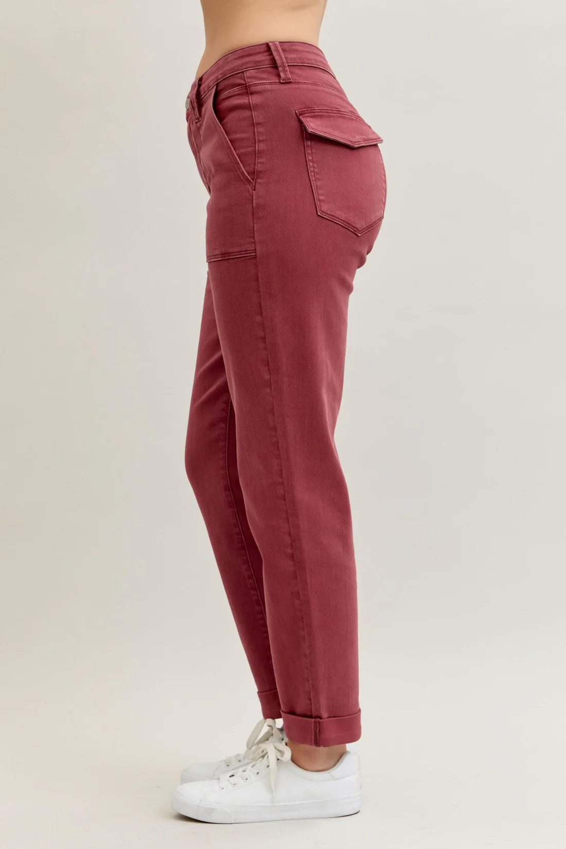 High Waist | Aurora Weekender | Burgundy Cuffed Jeans
