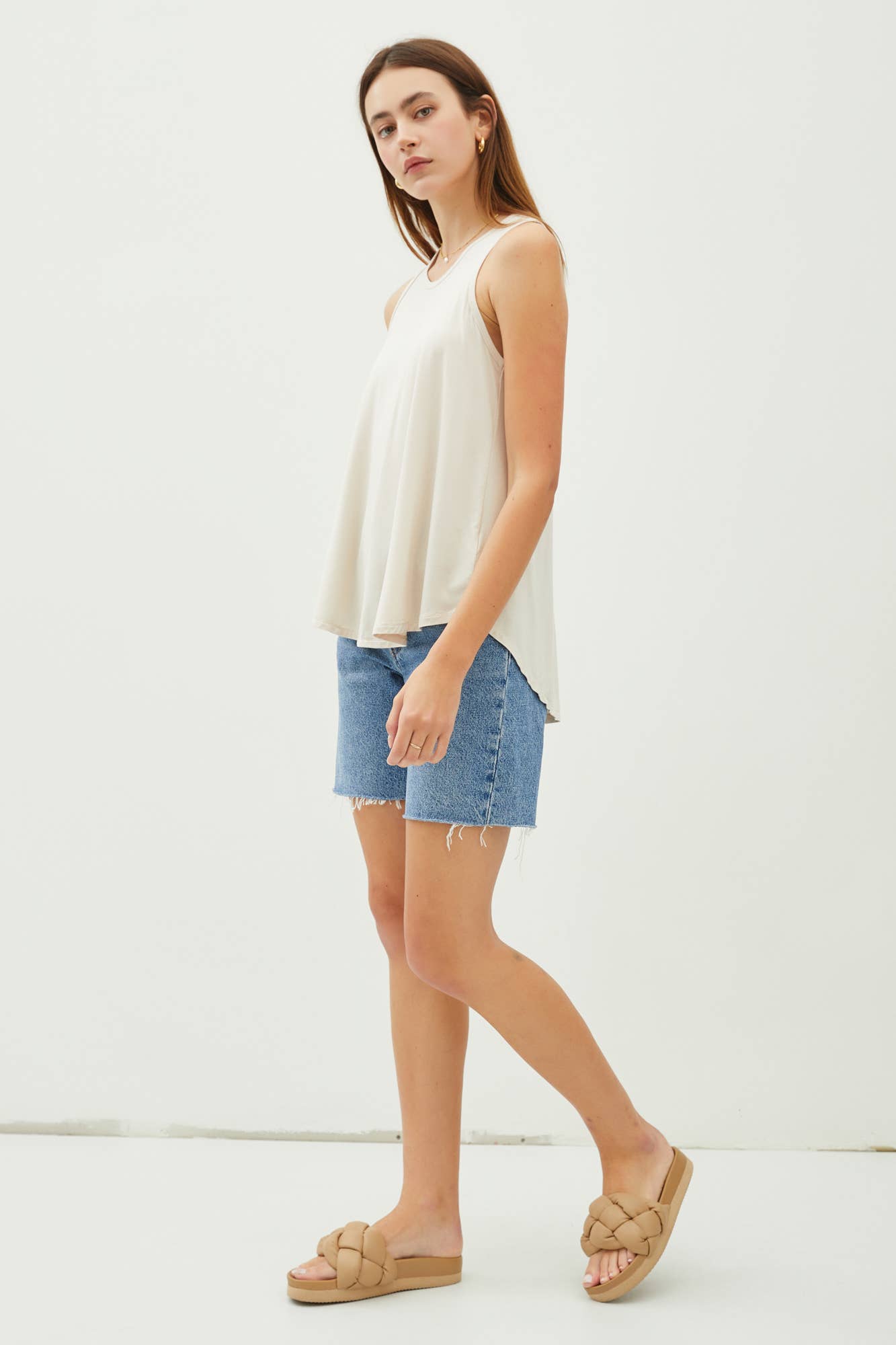 Round Neck Flowy Tank | Ecru