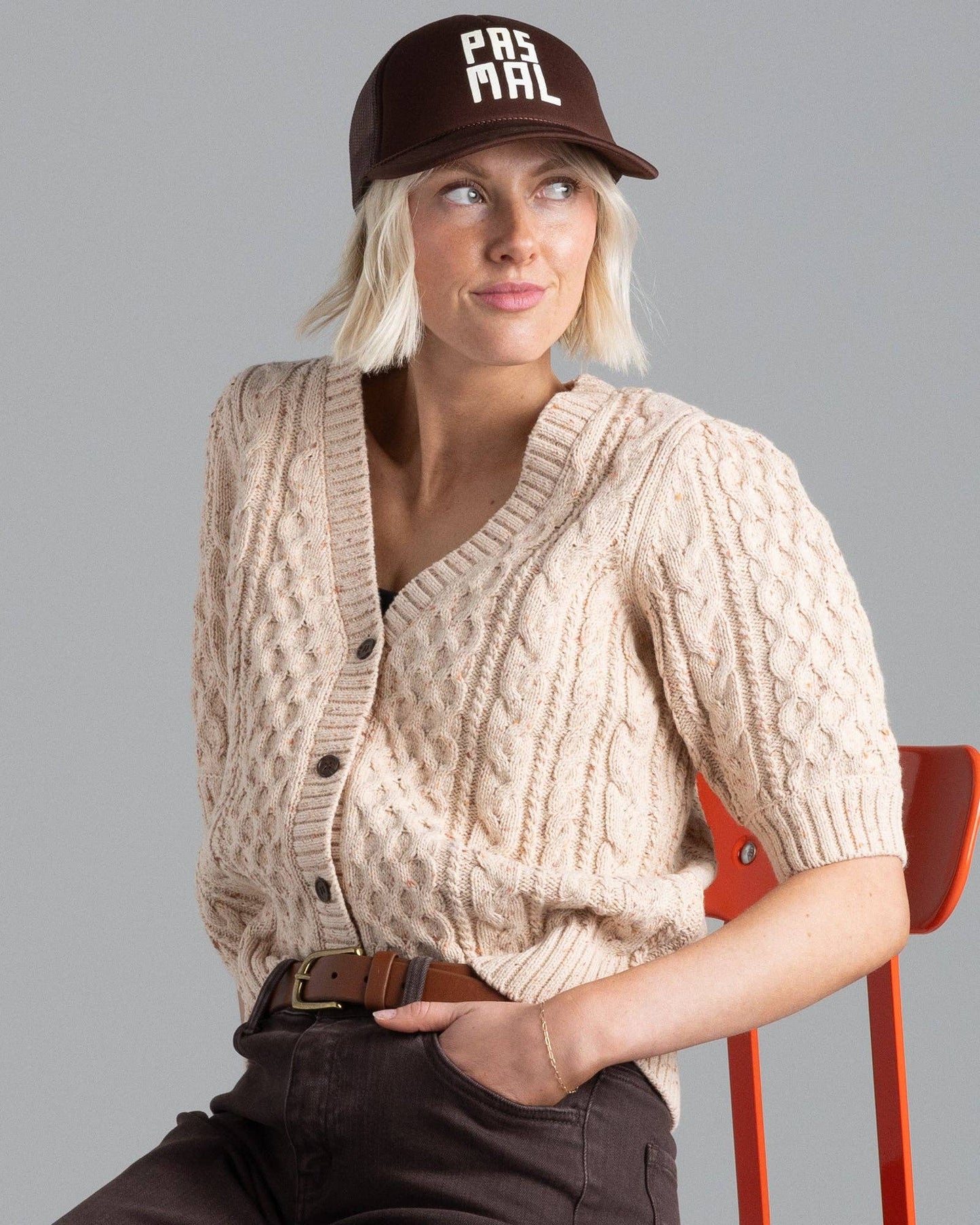 Tan Speckled Short Sleeve Cardigan Sweater
