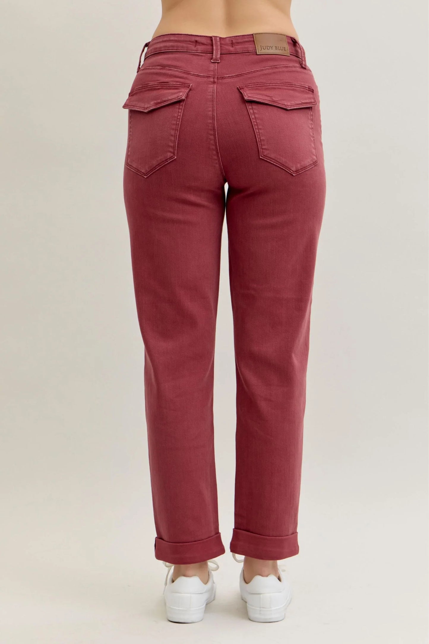 High Waist | Aurora Weekender | Burgundy Cuffed Jeans