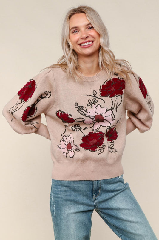 Bubble Sleeve Floral Sweater