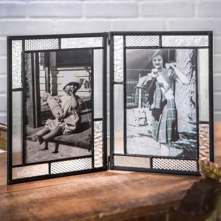 Double Hinged Clear Texture Glass Frames | 5x7 Vertical