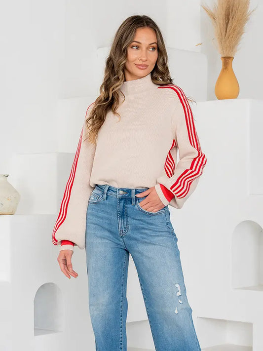 Plus  Pullover Sweater Top with Balloon Sleeves