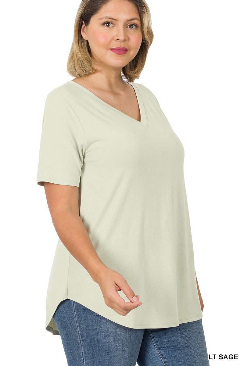 V-Neck Round Hem Top