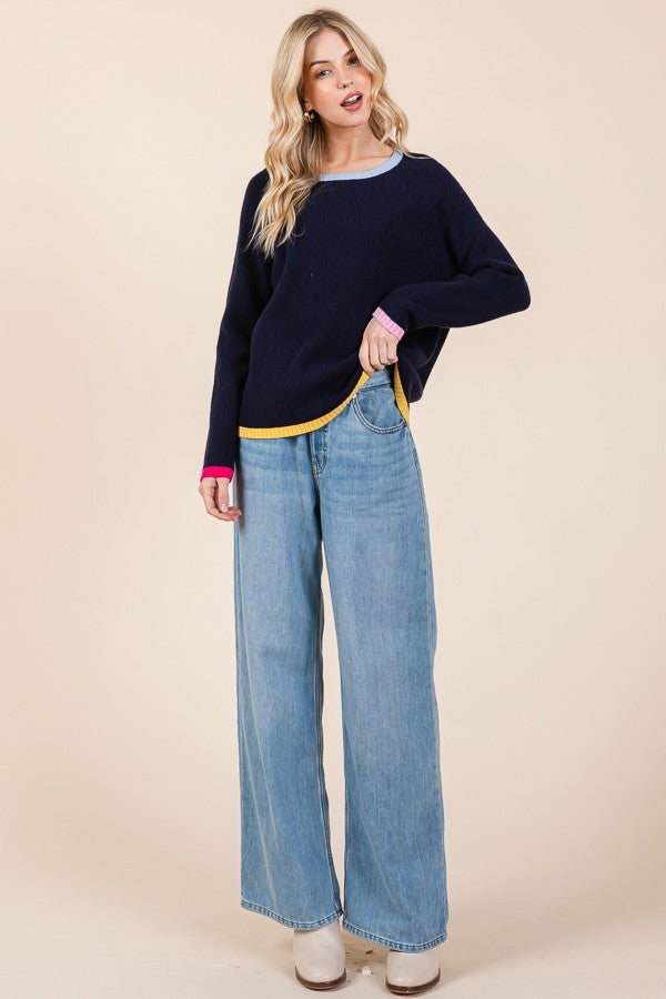 Color Edge Long Sleeve Sweater