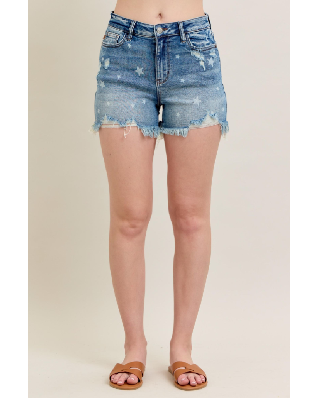 High Waist | Star Print Cut Off Shorts