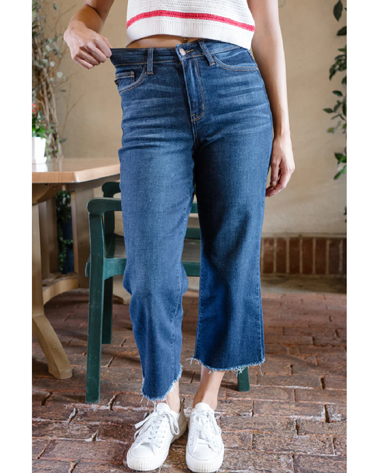 High Waist | Wide Crop | Dark Wash Jeans