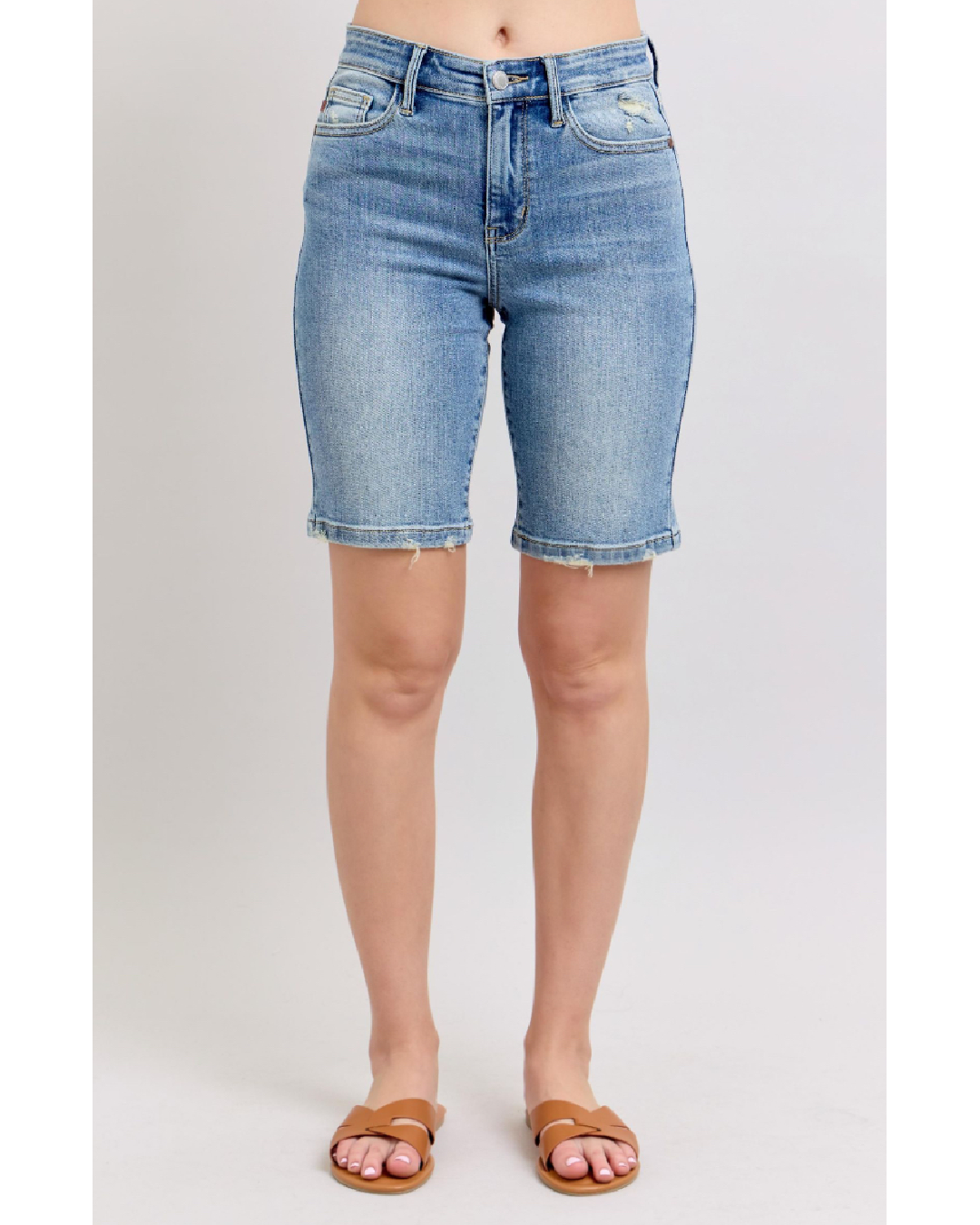 High Waist | Vintage Wash Bermuda Shorts