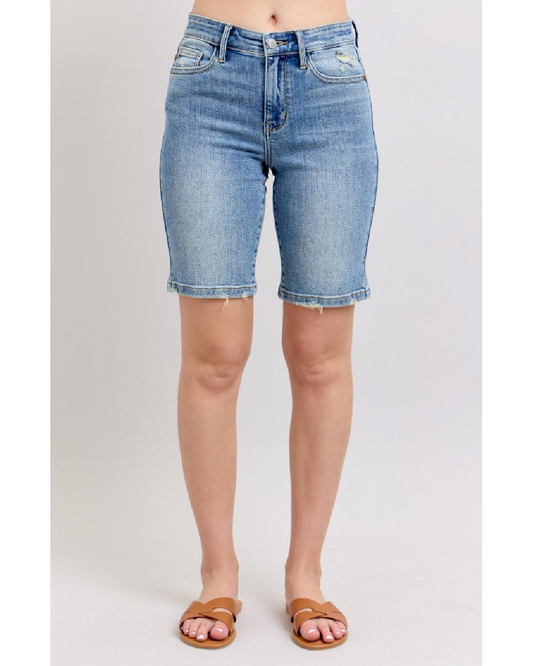 High Waist | Vintage Wash Bermuda Shorts