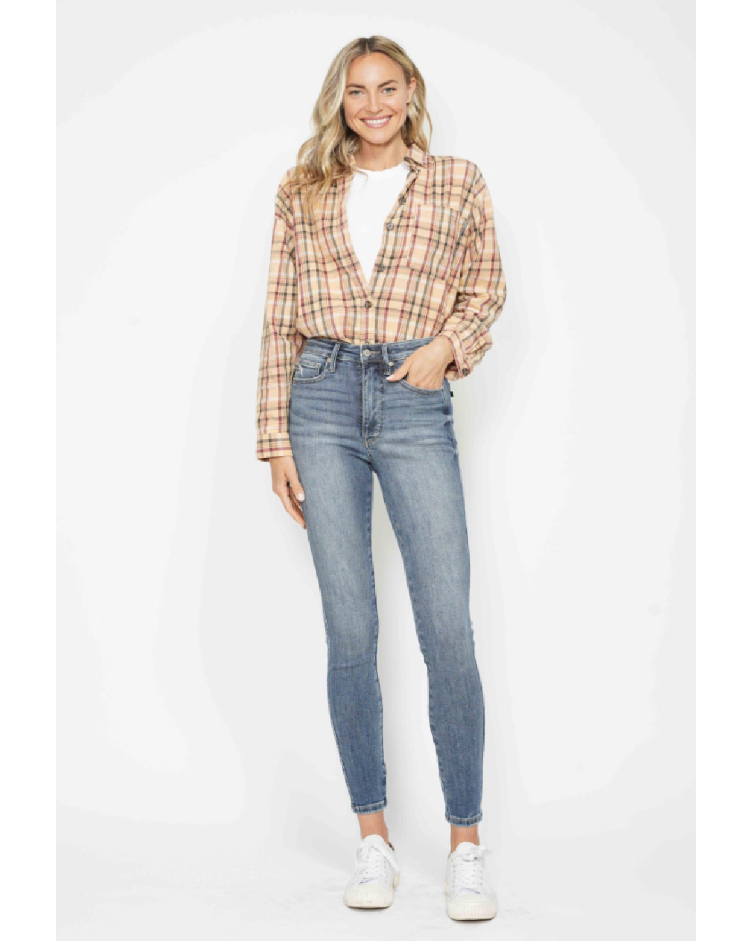 High Waist | Skinny | Tummy Control Contrast Wash Jeans
