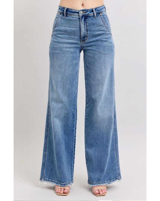 High Waist | Retro Wide Leg | Destroy Hem Jeans