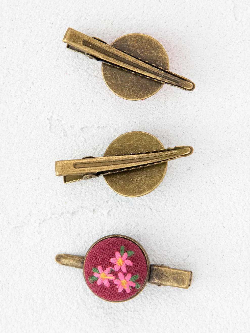 Embroidered Button Hair Clips